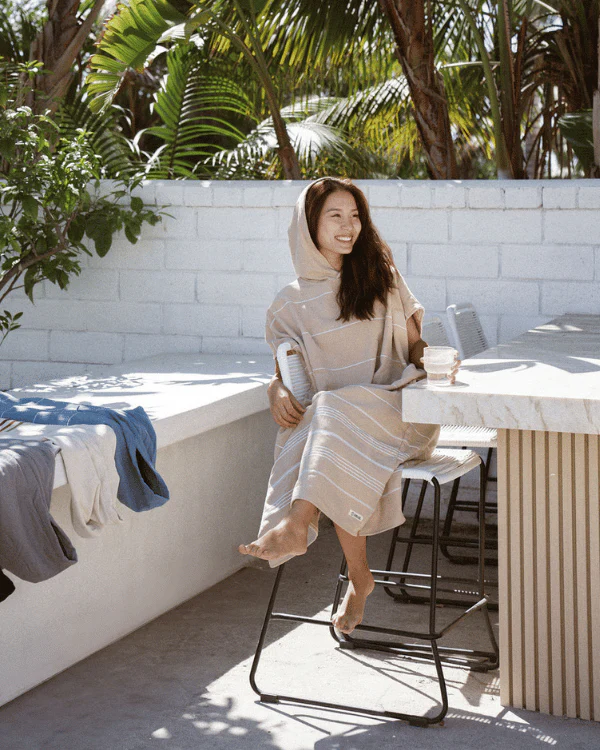 Classic Stripe Hooded Poncho Sand - Image 7