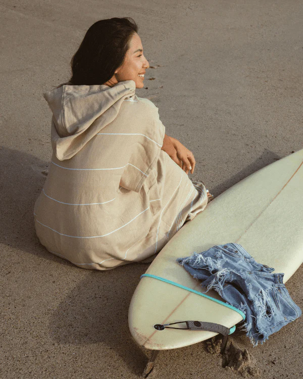 Classic Stripe Hooded Poncho Sand - Image 9