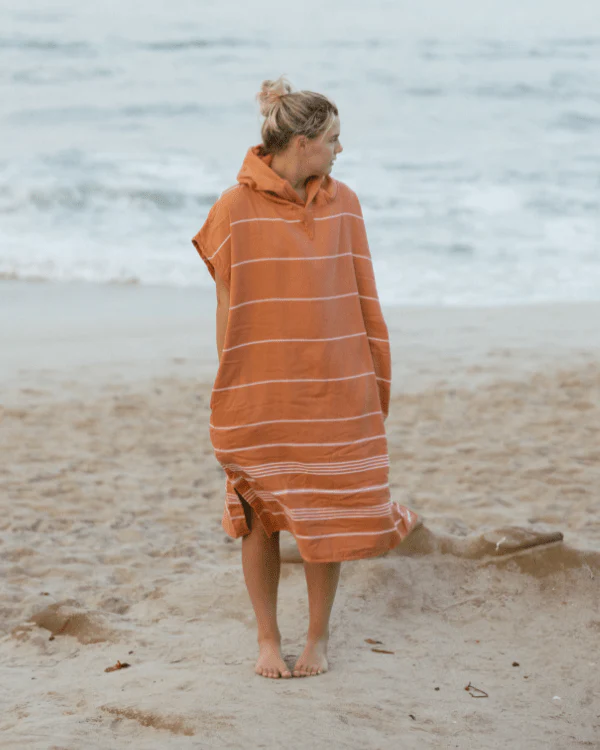 Classic Stripe Hooded Poncho Dusty Pink - Image 7