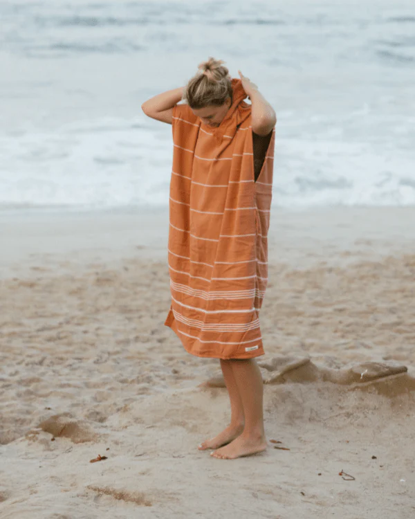 Classic Stripe Hooded Poncho Dusty Pink - Image 8