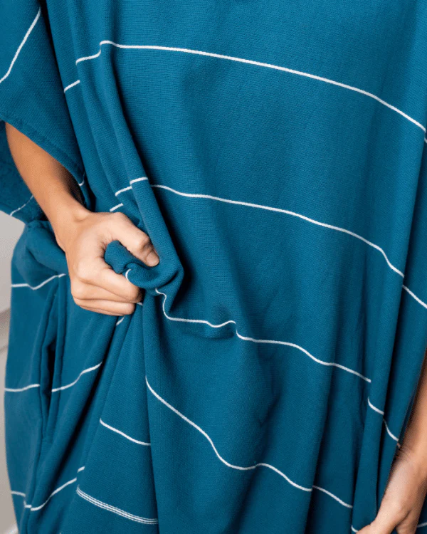 Classic Stripe Hooded Poncho Teal Blue - Image 8
